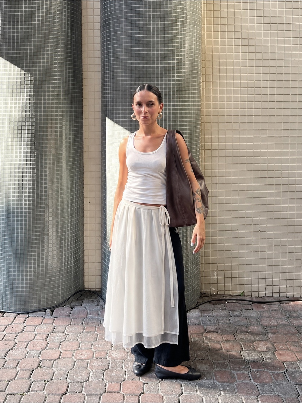 Handmade White Organza Wrap Midi Skirt Tie Waist Balletcore